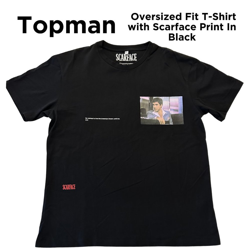 Topman Scarface Black Oversized Short Sleeve T-Shirt | Men's Large | Like New